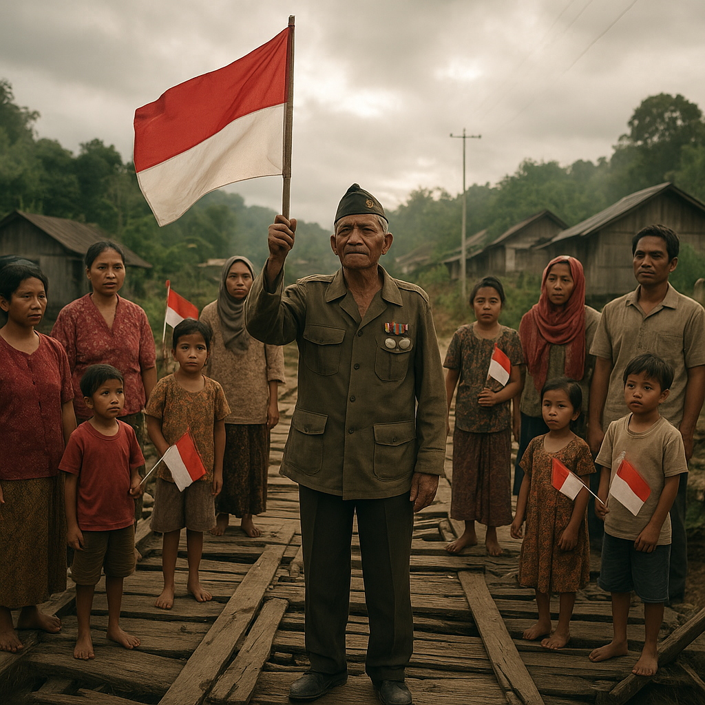 Warga Perbatasan Entikong Rayakan HUT RI di Atas Jembatan Puing-Puing