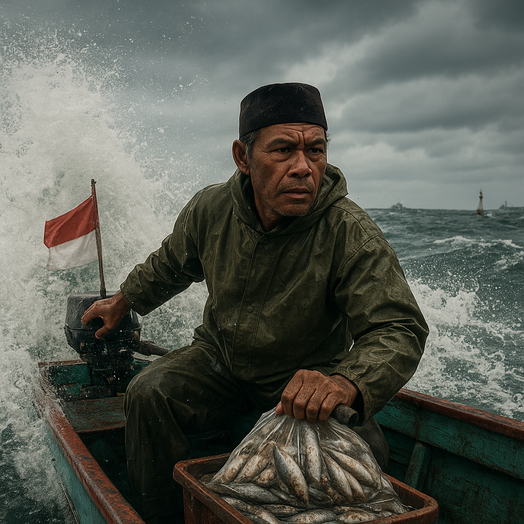 Nelayan Natuna Berjuang Melawan Gelombang Tinggi demi Tanda Batas Laut