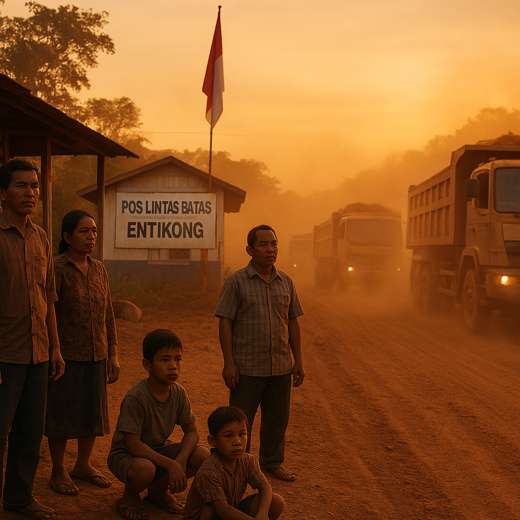 Senja di Pos Lintas Batas Entikong: Laju Truk Pasir dan Debu yang Menyapa Wajah Perbatasan