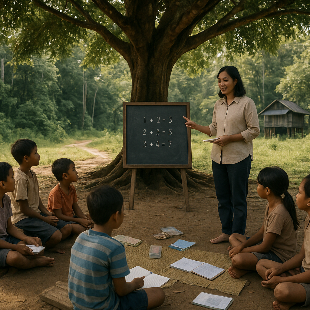 Anak-Anak Perbatasan Belajar di Bawah Pohon: Sekolah Sederhana di Tengah Hutan Kalimantan Barat
