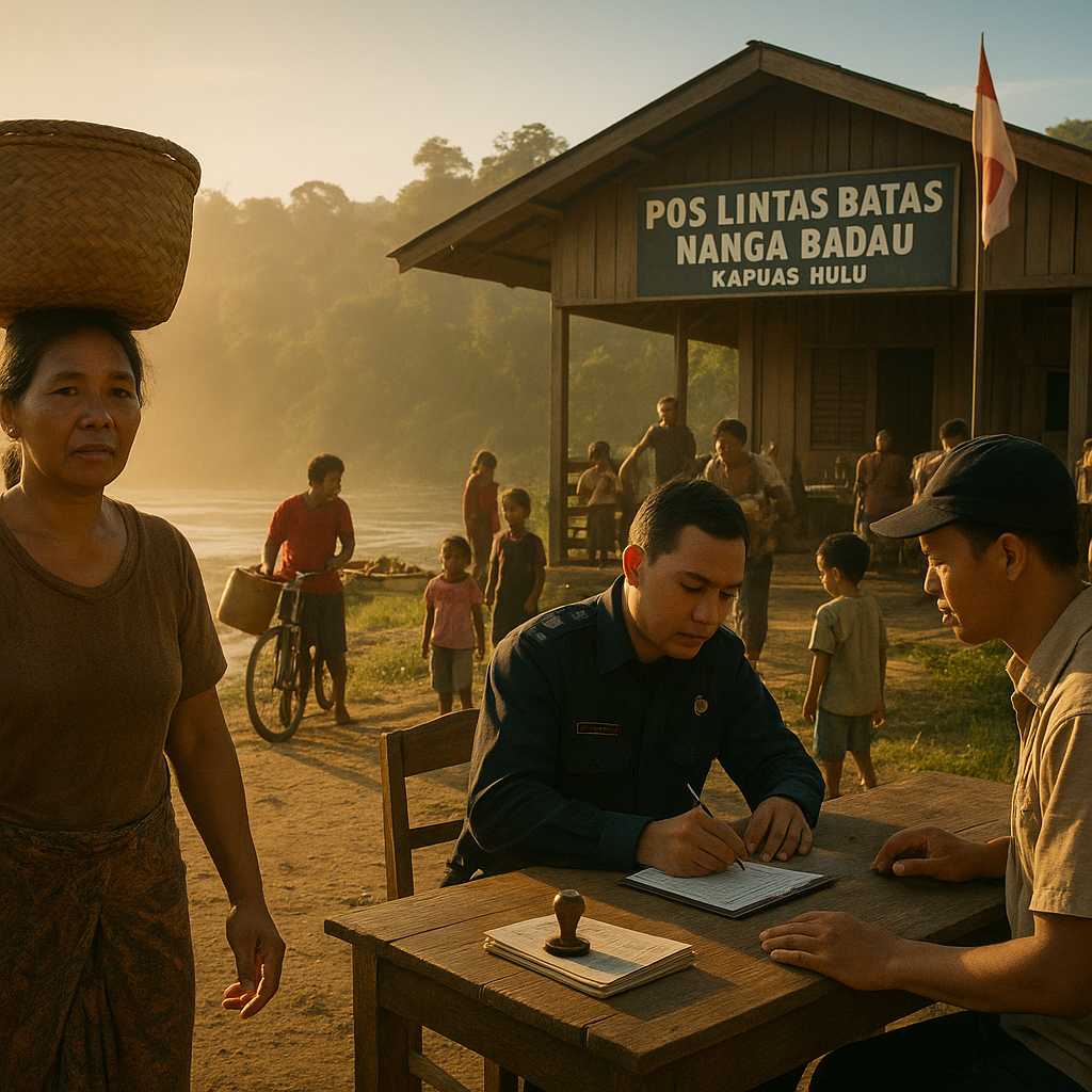 Matahari Terbit di Atas Pos Lintas Batas Nanga Badau: Aktivitas Warga Perbatasan Mulai Padat