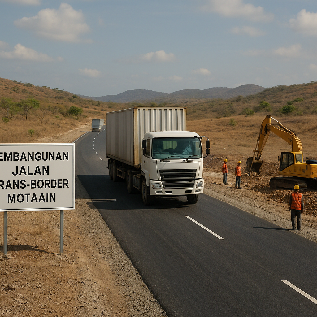 Pembangunan Jalan Trans-Border Motaain Mulai Dipercepat, Truk Kontainer Mulai Melaju