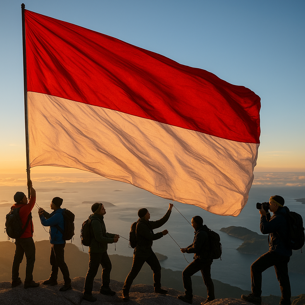 Bendera Merah Putih Raksasa Dikibarkan di Puncak Gunung Binaiya, Maluku Tengah
