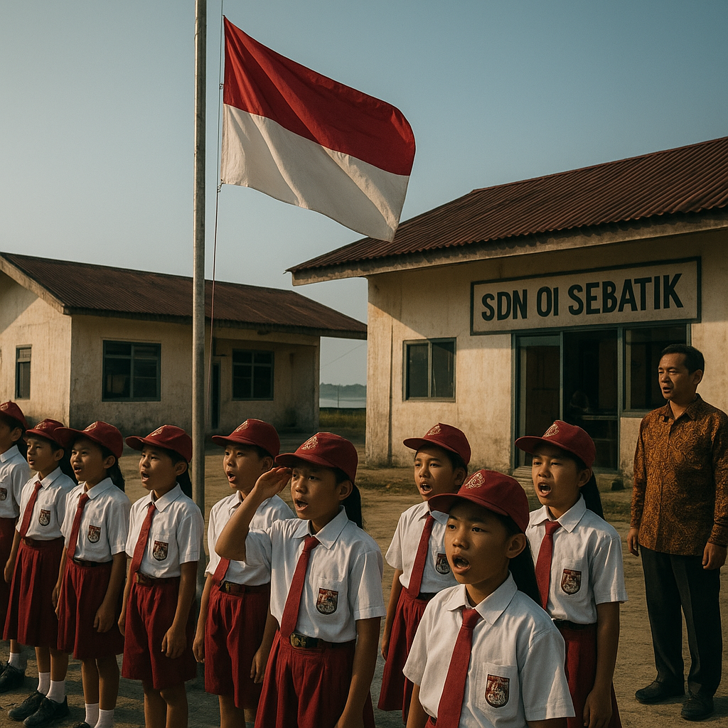 Upacara Bendera di SDN 01 Sebatik, Anak-Anak Perbatasan Nyanyikan Indonesia Raya dengan Lantang