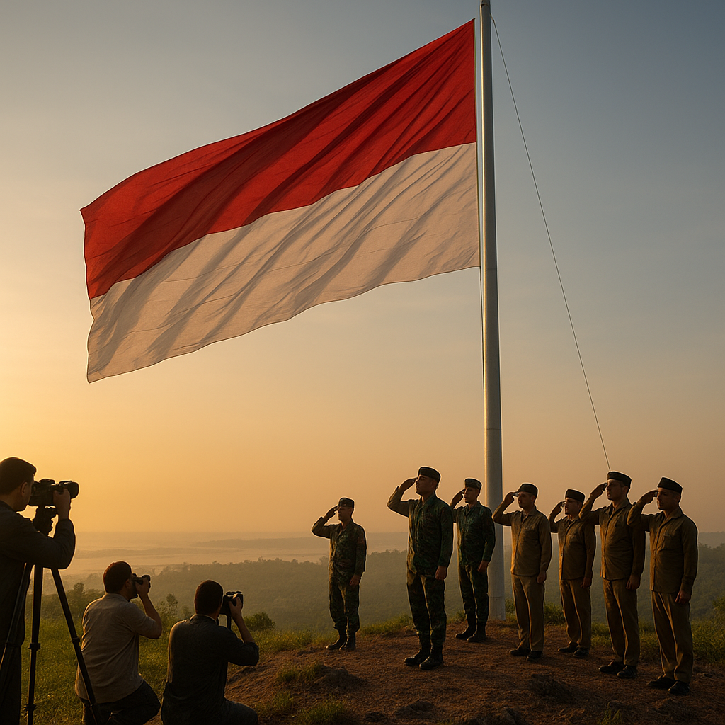 Nasionalisme di Ujung Negeri: Bendera Merah Putih Raksasa Dikibarkan di Atas Bukit Perbatasan RI-Malaysia di Sebatik