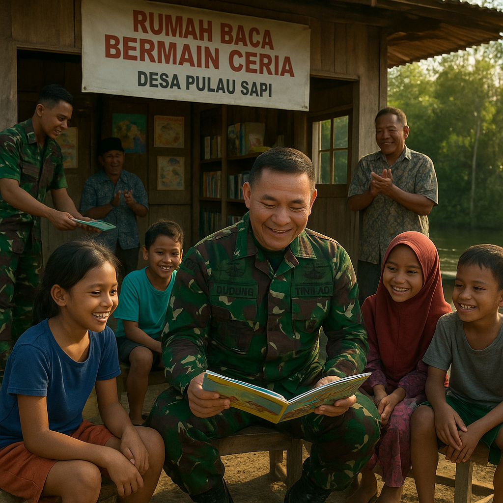 Pangdam VI/Mulawarman Salakan Pelita Harapan di Rumah Baca Desa Pulau Sapi, Malinau