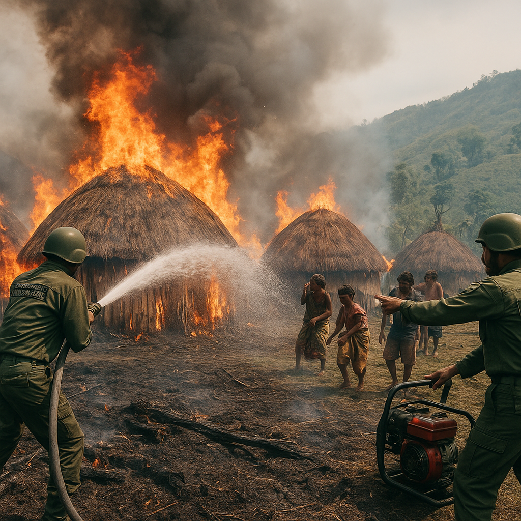 Lima Honai Terbakar, Satgas Yonif 742/SWY Berjibaku Jinakkan Api di Kuyawage