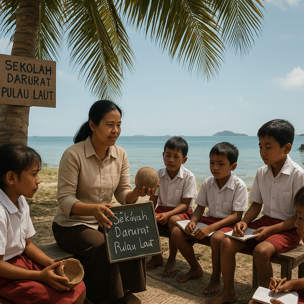 Sekolah Darurat di Pulau Terluar Natuna: Belajar di Bawah Pohon Kelapa