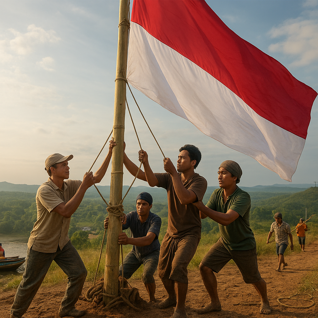 Dari Desa Terpencil Nunukan, Pemuda Bangun Bendera Merah Putih Raksasa di Bukit