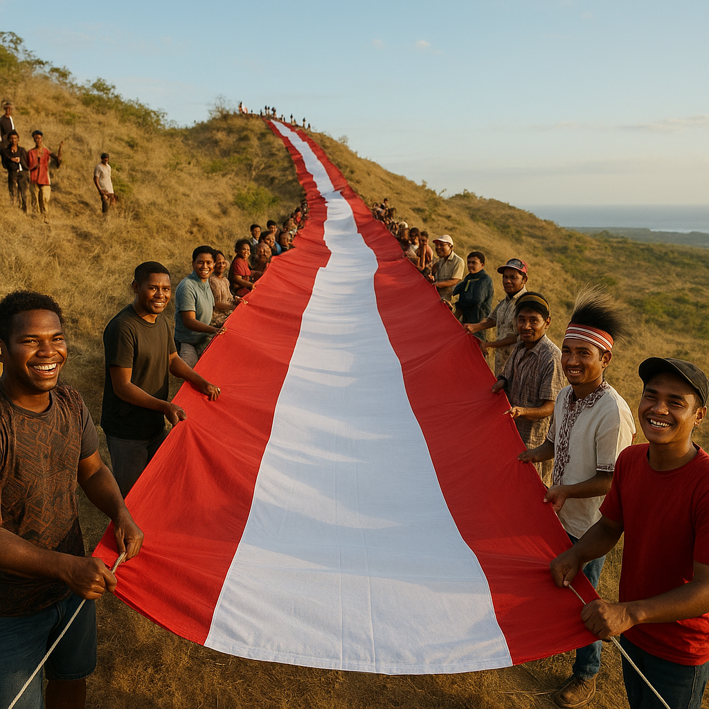 Bendera Merah Putih Sepanjang 100 Meter di Bukit Karang: Semarak HUT RI di Perbatasan