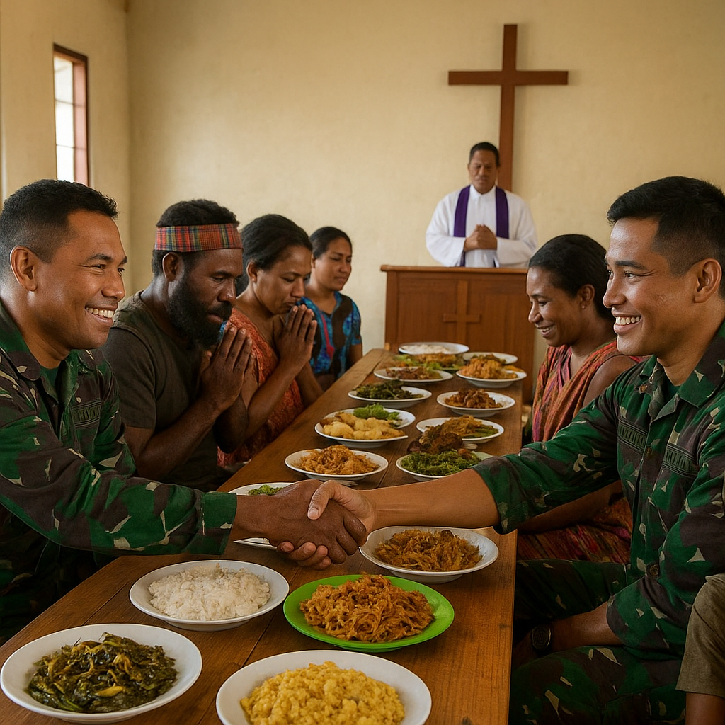 Ibadah dan Makan Bersama, Satgas Yonif 721/Makkasau Perkuat Persaudaraan Warga Kalome