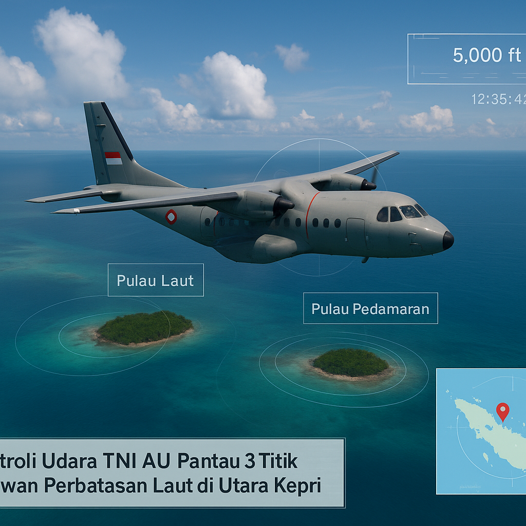 Patroli Udara TNI AU Pantau 3 Titik Rawan Perbatasan Laut di Utara Kepri