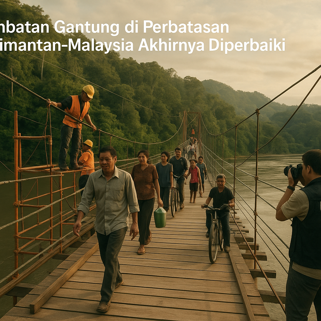 Jembatan Gantung di Perbatasan Kalimantan-Malaysia Akhirnya Diperbaiki