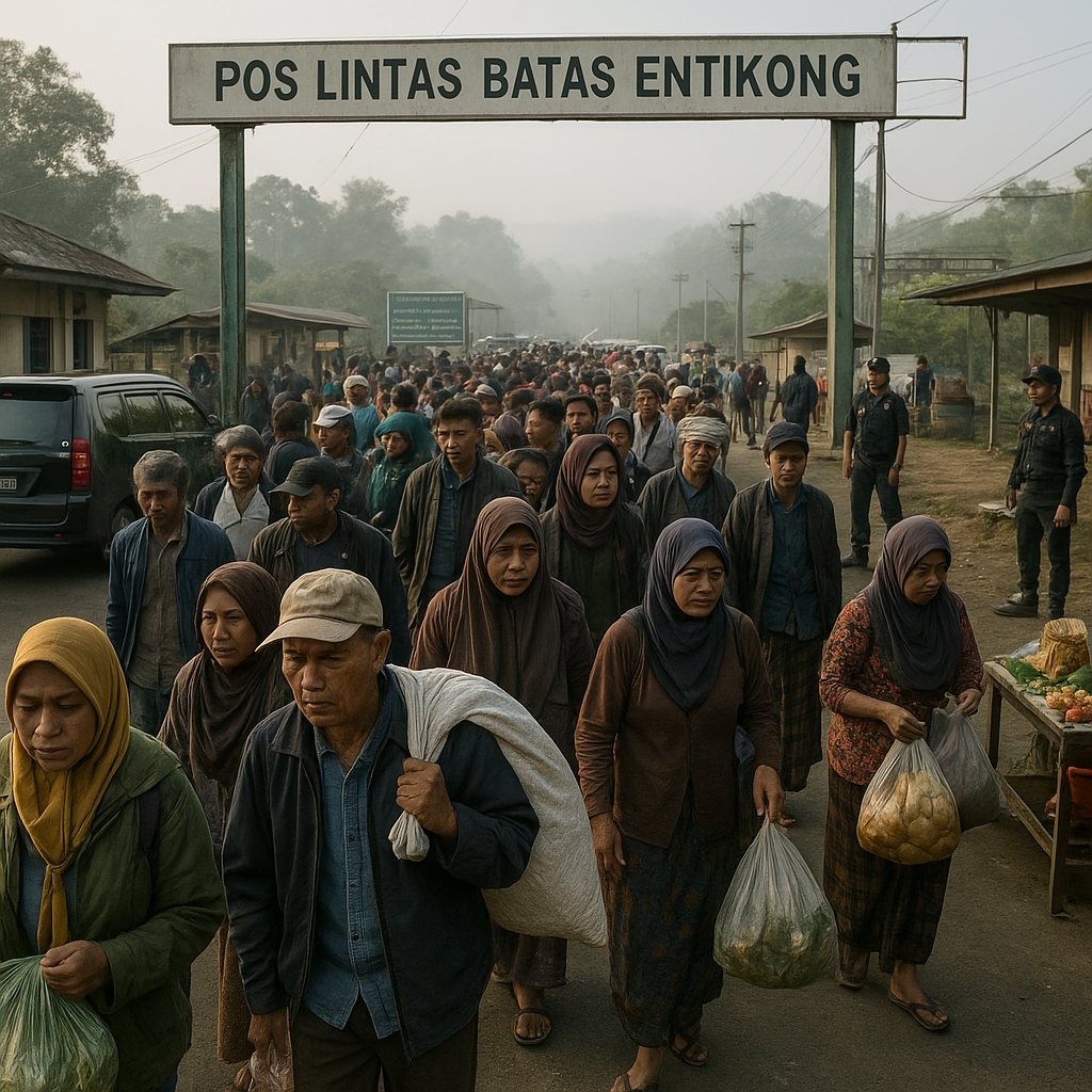 Potret Garis Depan: Pos Lintas Batas Entikong Diserbu Warga di Hari Minggu
