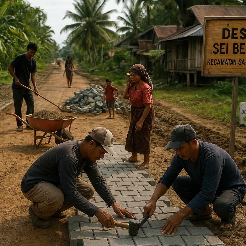 Dana Desa untuk Perbatasan: Paving Blok Mulai Dipasang di Jalan Desa Sei Bening