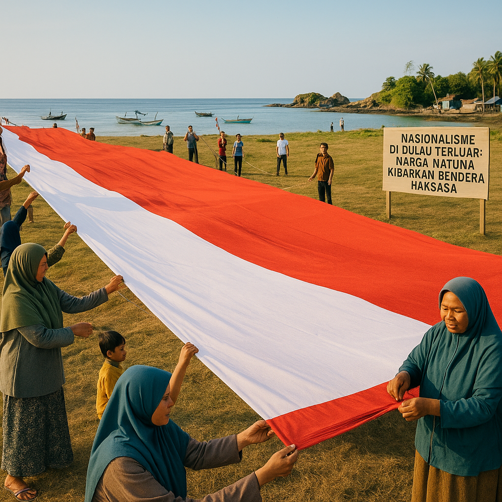 Nasionalisme di Pulau Terluar: Warga Pulau Natuna Kibarkan Bendera Raksasa