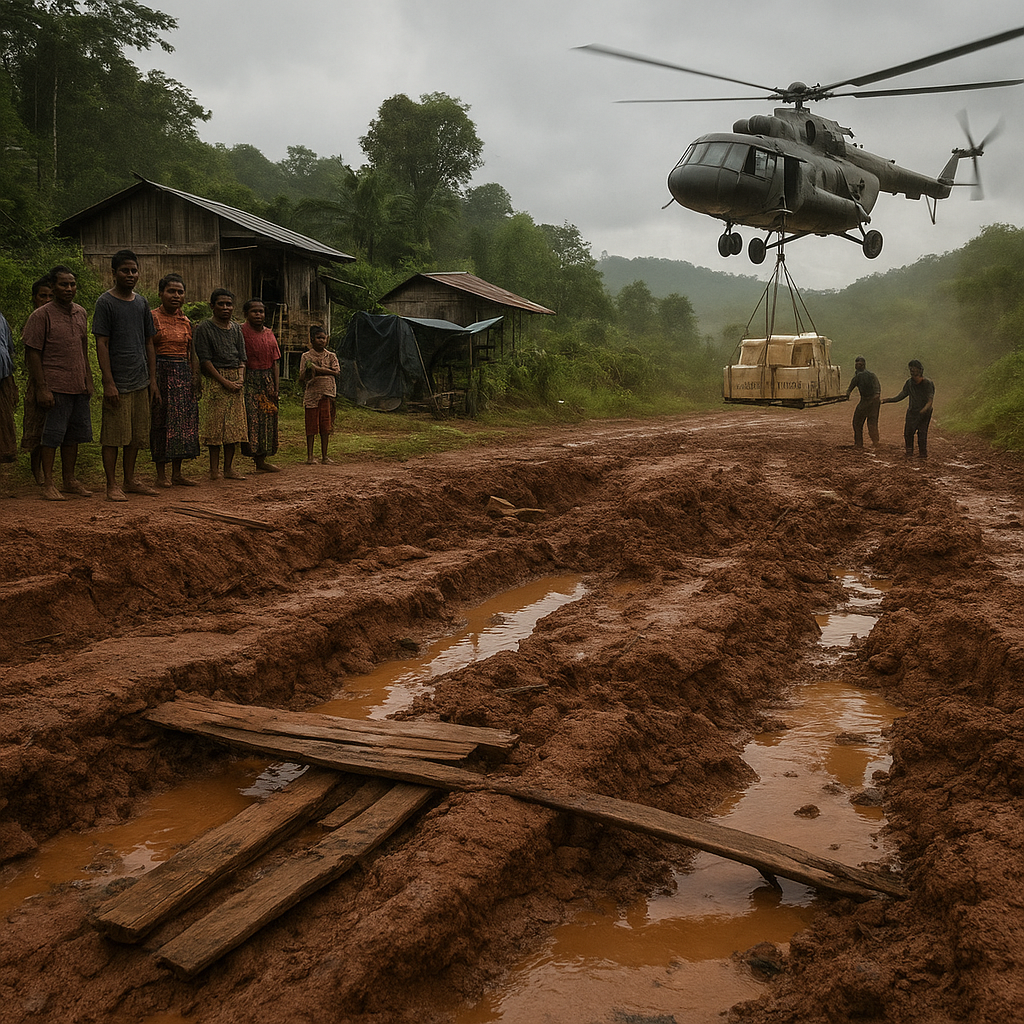 Jalan Rusak Parah Isolasi Desa di Perbatasan Papua, Logistik Dikirim via Helikopter