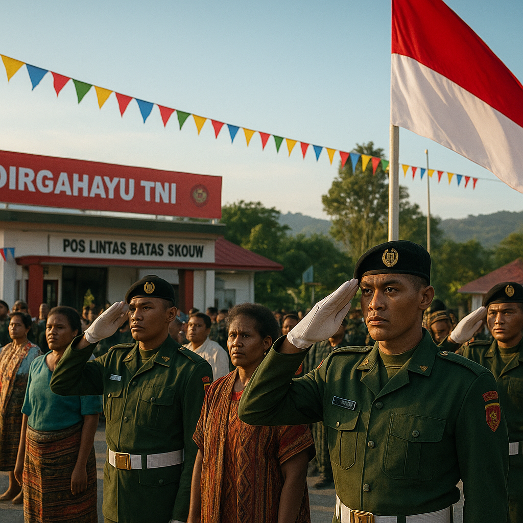 Upacara HUT TNI di Pos Lintas Batas Skouw Warna-warni Nuansa Nasionalisme