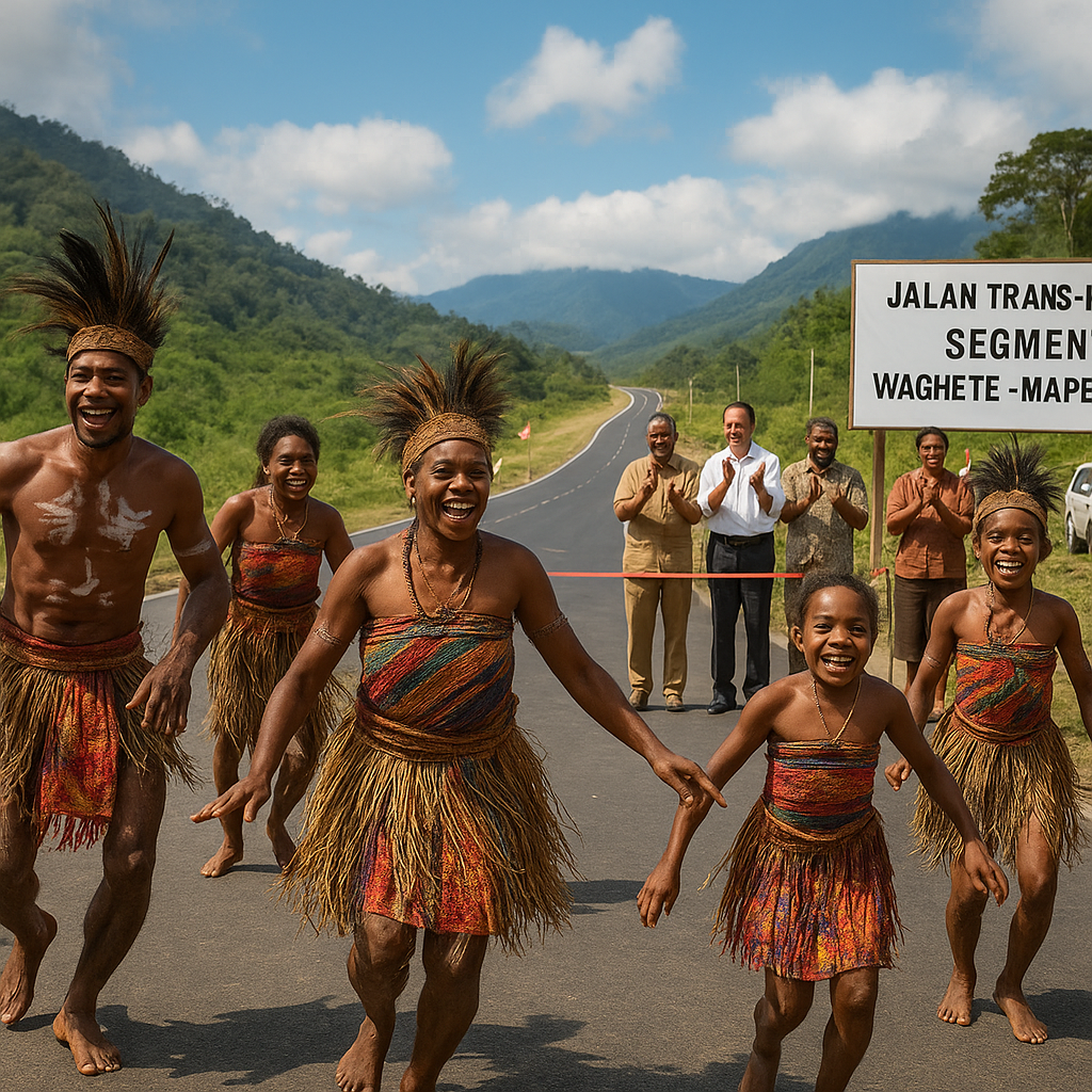 Jalan Trans-Papua Segmen Waghete-Mapendanya Akhirnya Tembus, Warga Rayakan dengan Tarian Tradisional