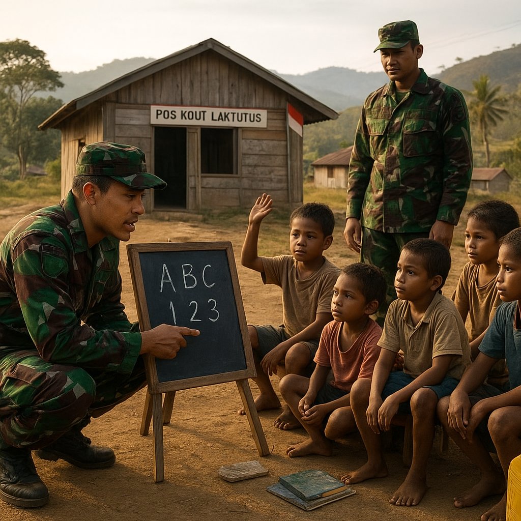 Prajurit TNI di Pos Perbatasan Belu NTT Jadi Guru Dadakan bagi Anak-Anak Pelosok