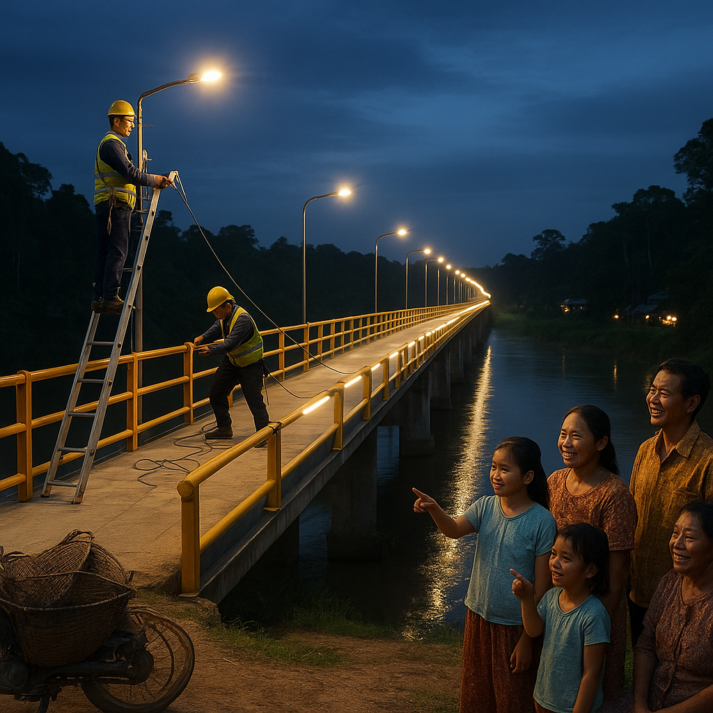 Jembatan Penghubung Desa Perbatasan di Kalimantan Utara Akhirnya Teraliri Listrik
