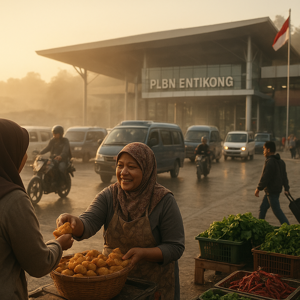 Potret Pagi di Pos Lintas Batas Entikong: Aktivitas Warga Mulai Padat