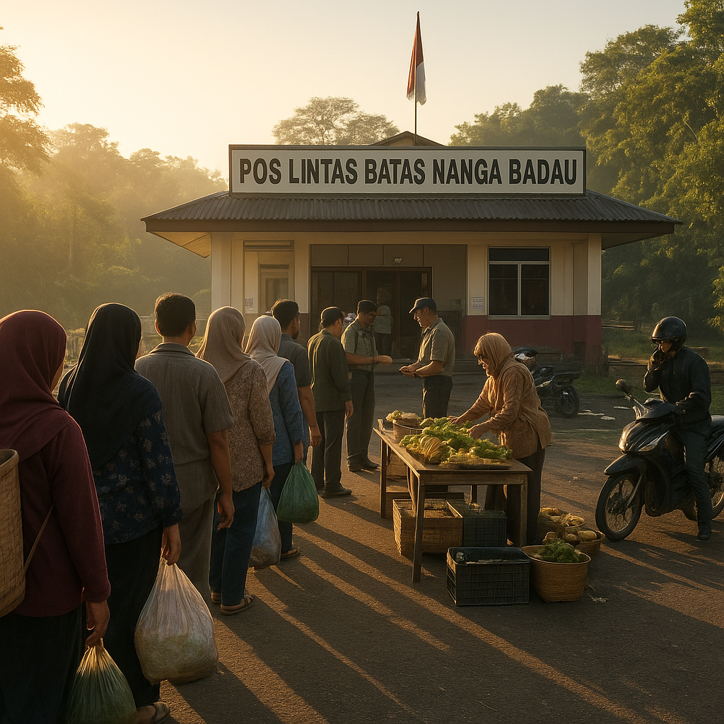 Matahari Pagi Menyapa Pos Lintas Batas Nanga Badau: Aktivitas Warga Mulai Padat