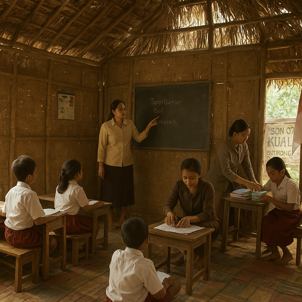 Sekolah di Perbatasan Entikong: Ruang Kelas Darurat Beratap Daun, Semangat Guru Tak Padam