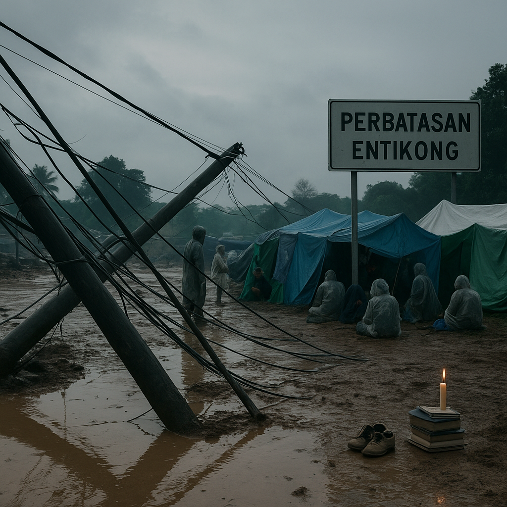 Rentetan Tiang Listrik Roboh di Perbatasan Entikong, Warga Terpaksa Berlindung di Balik Tenda Darurat