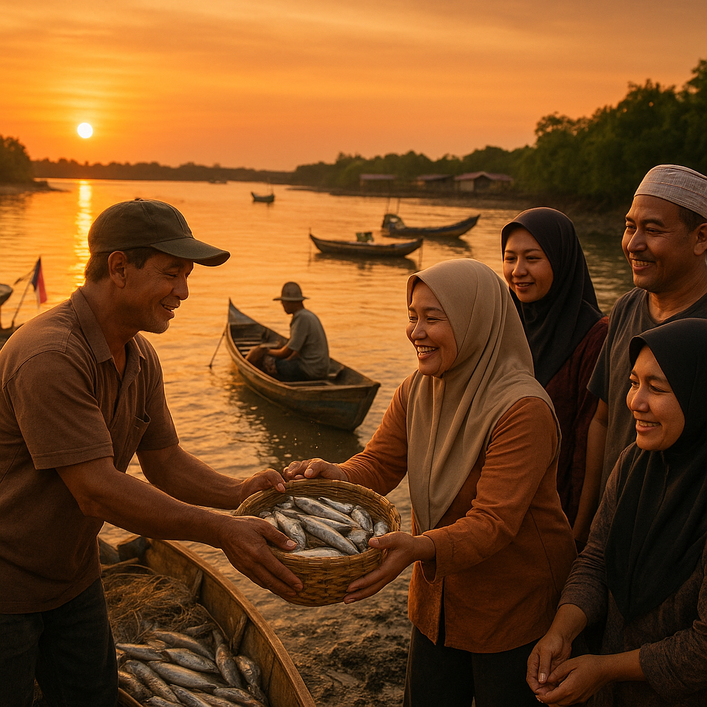 Senja di Sei Kunyit: Nelayan Kalbar Bagi Ikan Hasil Melaut dengan Warga Perbatasan Malaysia