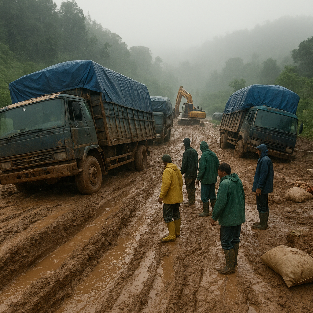 Jalur Usang di Perbatasan Kalimantan-Malaysia, Truk Pengangkut Hasil Bumi Terkubur Lumpur