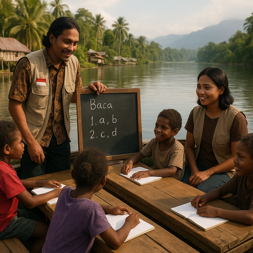 Sekolah Darat di Atas Perahu, Guru-guru Relawan Mengabdi untuk Anak-anak Perbatasan Papua