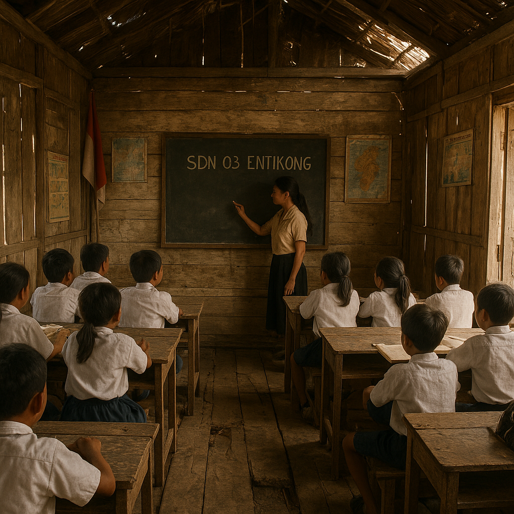 Anak-Anak Perbatasan Entikong Belajar di Kelas Kayu Lapuk, Semangat Tak Pernah Padam