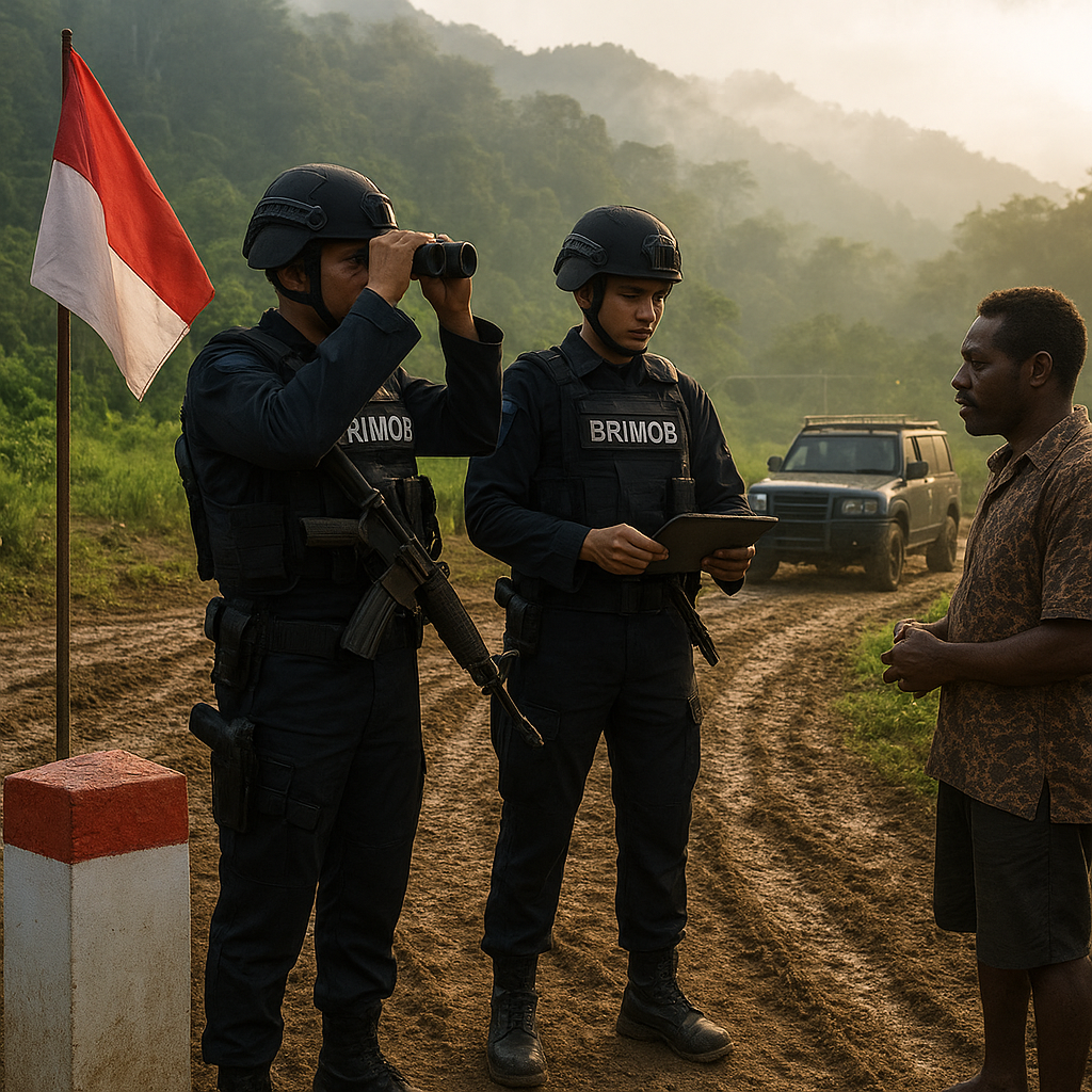 Potret Garis Depan: Brimob Jaga Patroli Perbatasan RI-PNG di Skouw
