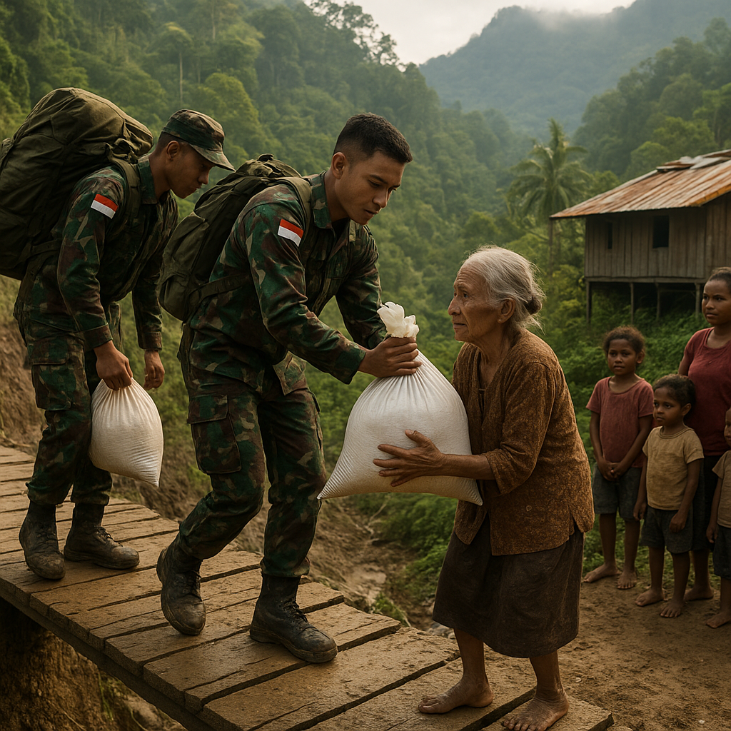 Prajurit TNI di Perbatasan Papua Bagikan Sembako ke Warga Terisolir