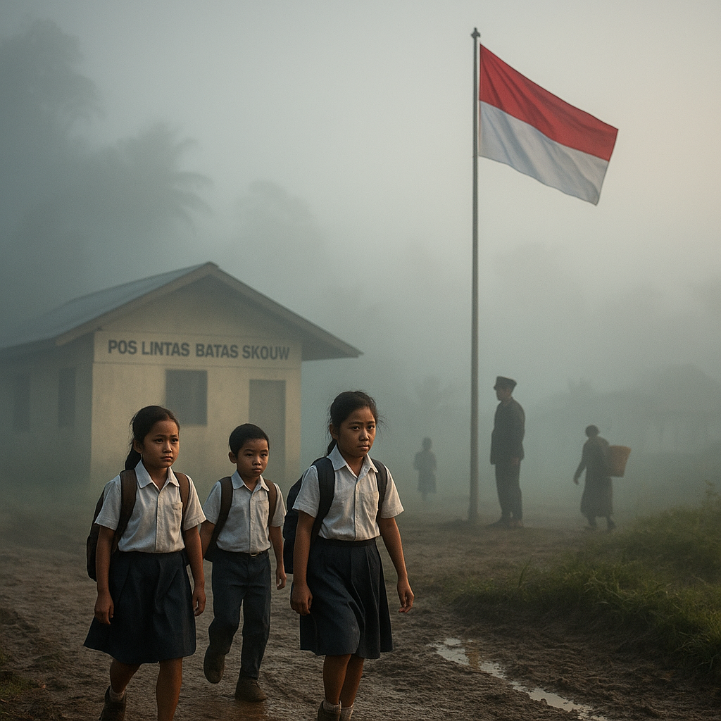 Pagi di Pos Lintas Batas Skouw: Bendera Merah Putih Berkibar di Tengah Kabut Perbatasan
