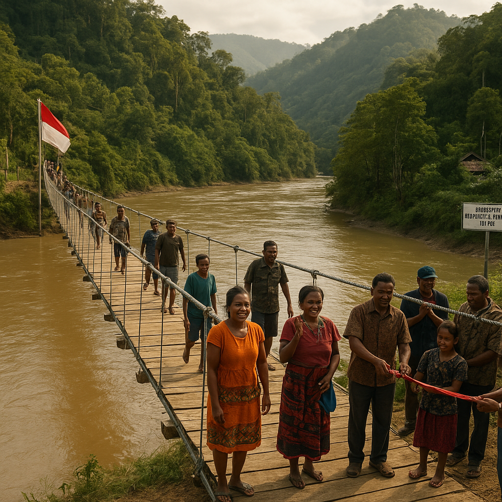 Jembatan Gantung Menghubungkan Dua Desa di Perbatasan Papua Kini Kokoh Berdiri