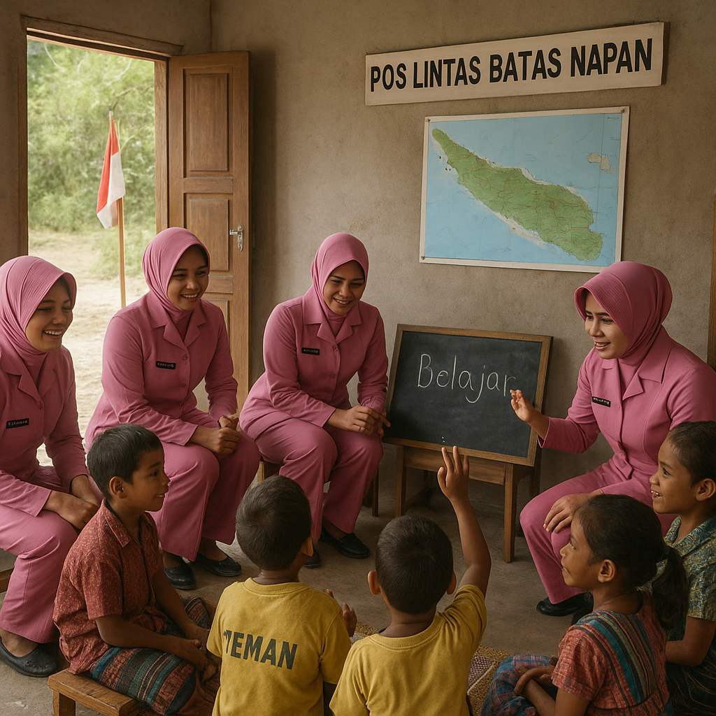 Di Pos Lintas Batas Napan, Bhayangkari Mengajar Anak-anak Warga Perbatasan