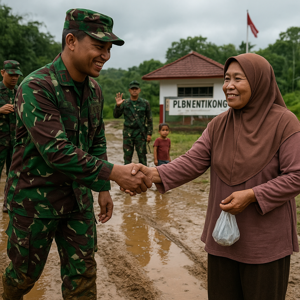 TNI di PLBN Entikong: Sepatu Boot Berlumpur, Senyum untuk Warga yang Lintas Batas