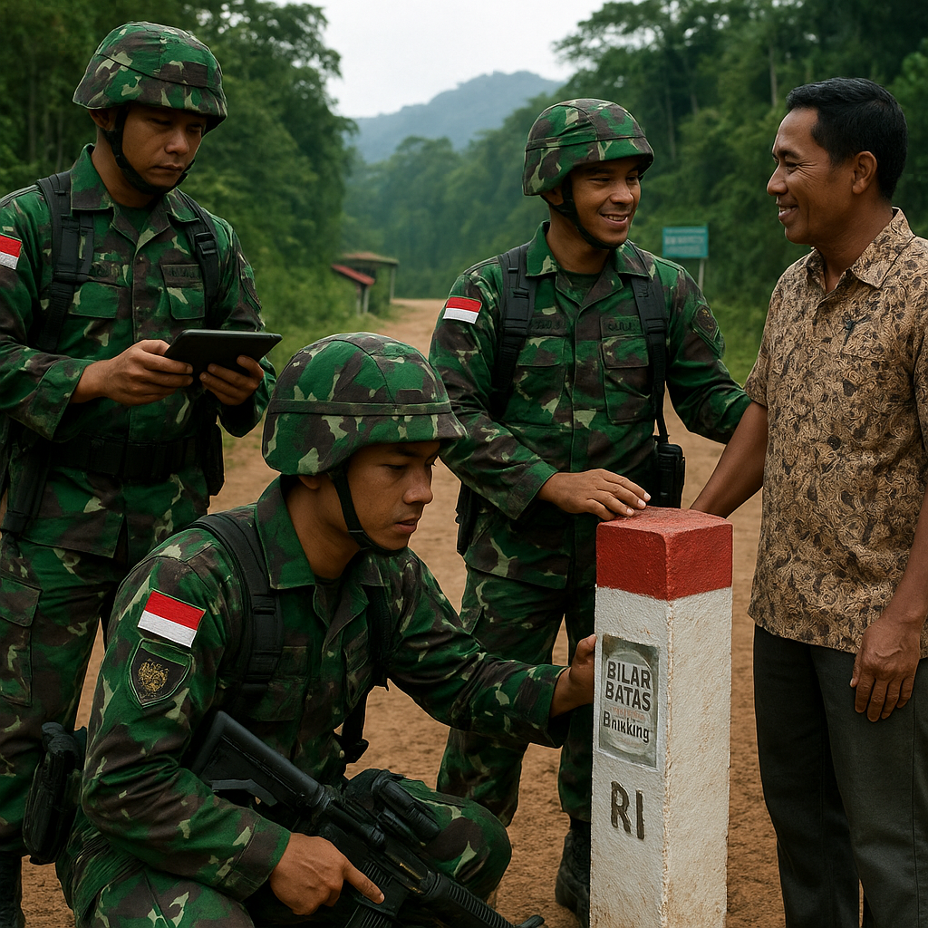 Personel TNI Jaga Ketat Perbatasan RI-Malaysia di Entikong