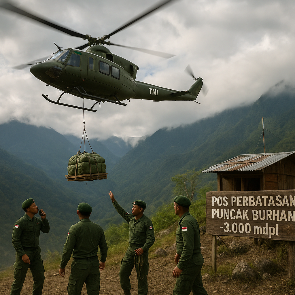 Helikopter TNI Kirim Logistik ke Pos Perbatasan Puncak Burhan
