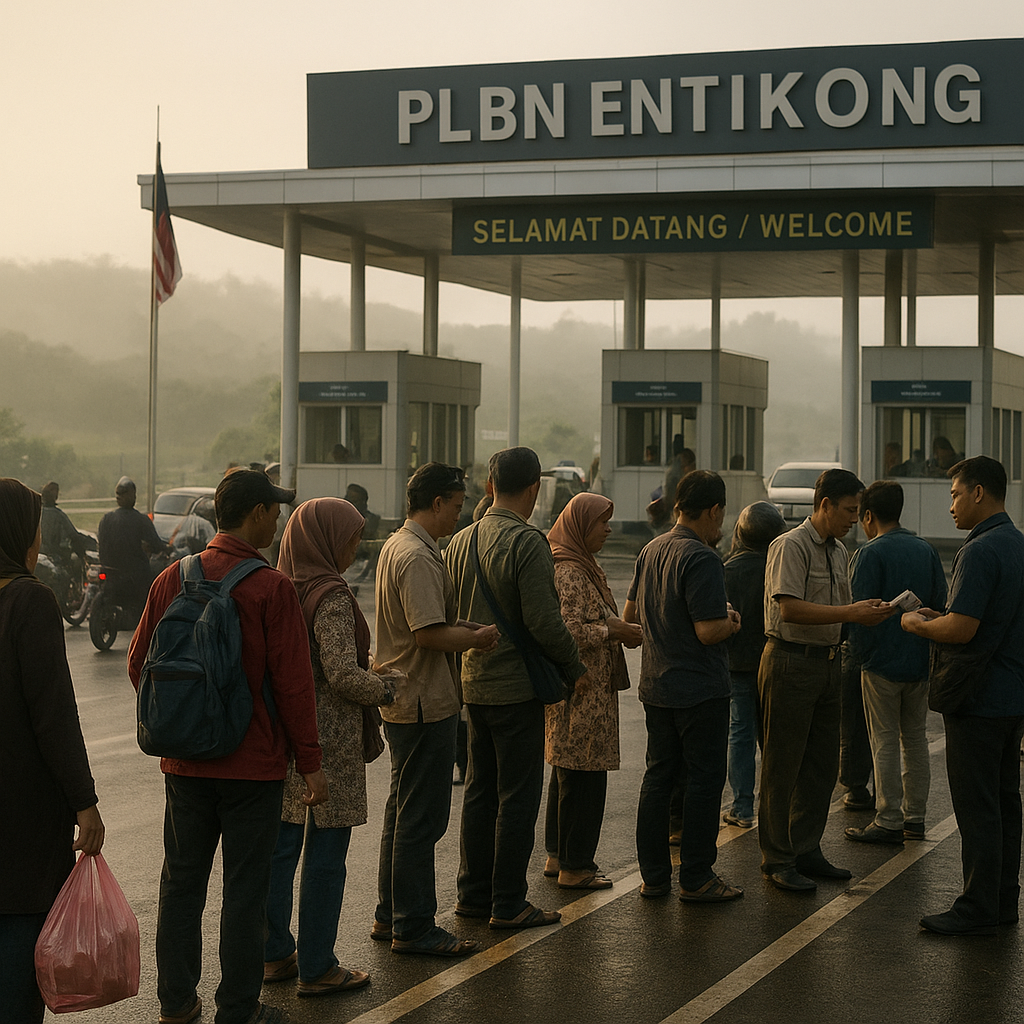 Wajah Pos Lintas Batas Entikong di Pagi Hari: Antrean Warga Indonesia dan Malaysia Berbaur