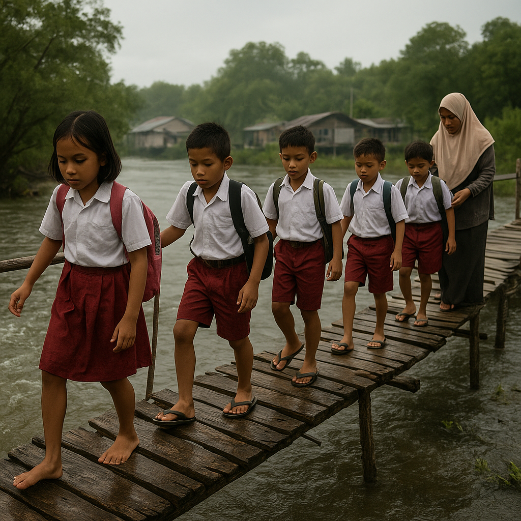 Perjuangan Pulang Sekolah Menyeberangi Sungai Perbatasan di Sebatik
