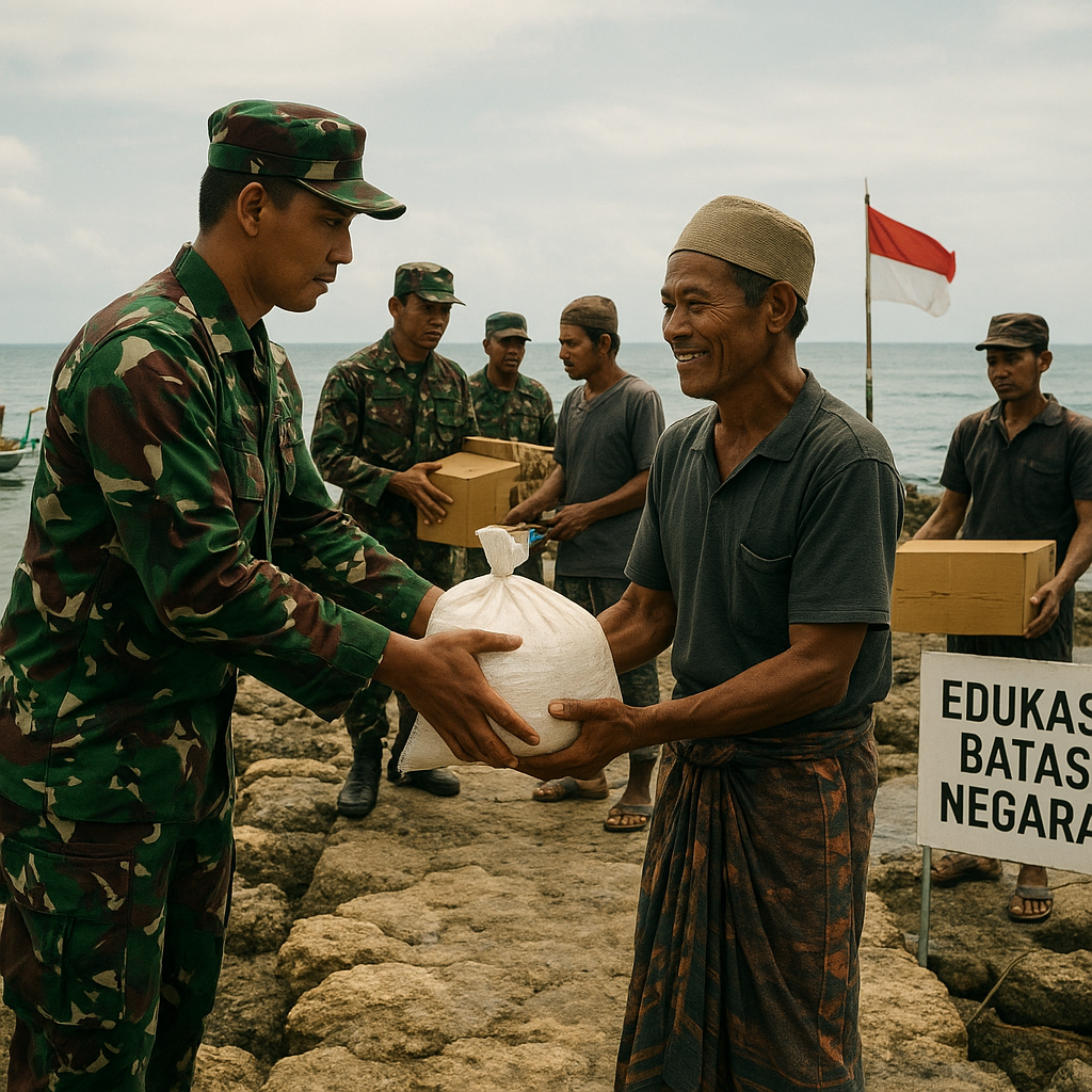 Prajurit TNI di Pulau Rondo Bagi-Bagi Sembako ke Nelayan Perbatasan
