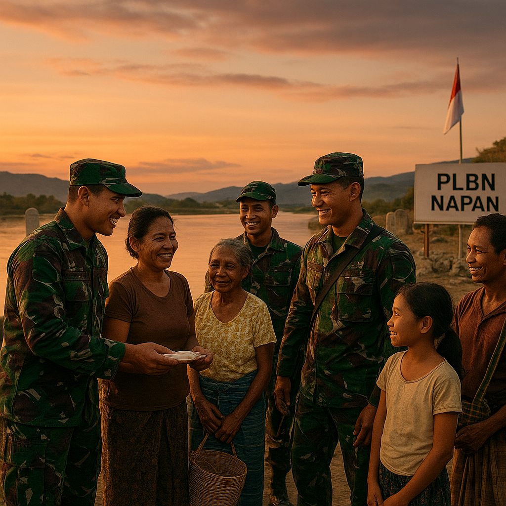 Patroli Perbatasan di PLBN Napan, Senja Suasana TNI Berbaur Warga