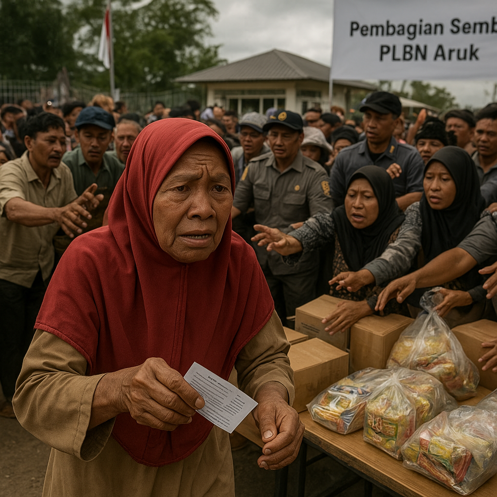 Pos Lintas Batas Negara Aruk Sempat Diserbu Warga saat Pembagian Sembako di Perbatasan