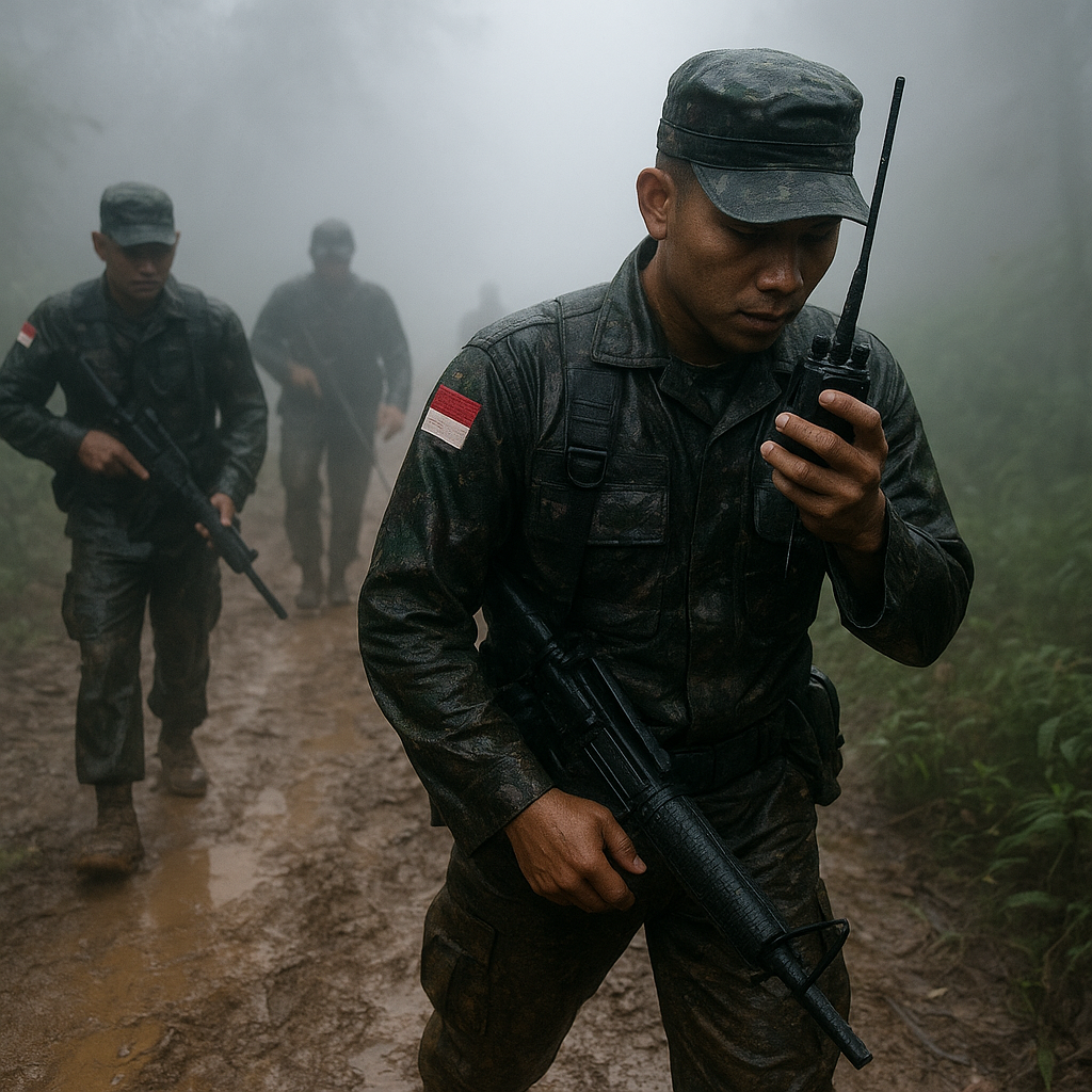 Patroli di Musim Kabut: Prajurit TNI di Perbatasan Entikong-Tebedu dengan Pakaian Basah dan Sepatu Berlumpur