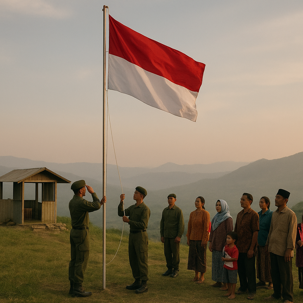 Bendera Merah Putih di Atas Bukit: Upacara Hari Kemerdekaan di Pos Perbatasan yang Diikuti Warga dan TNI