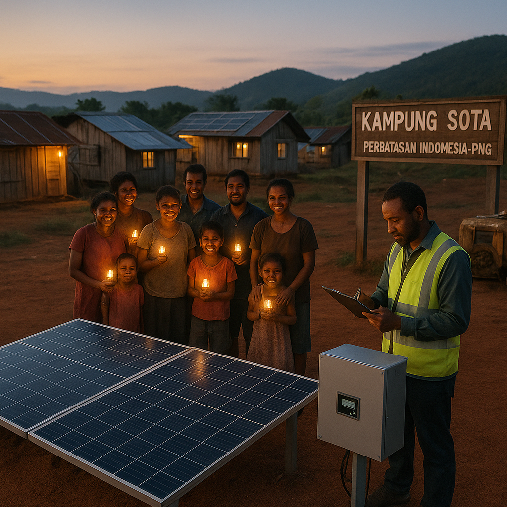 Proyek Listrik dari Sel surya untuk Desa-Desa Terpencil di Perbatasan Papua-PNG Mulai Menyala