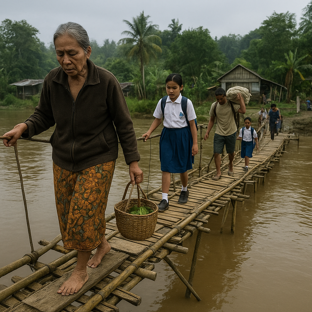 Jembatan Darurat Perbatasan Kalimantan-Sarawak: Hanya Bambu dan Kayu, Tapi Jadi Penghubung Nyawa